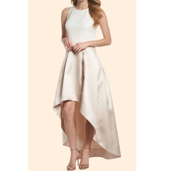 NEW ELIZA J Asymmetrical CHAMPAGNE Two Tone CREPE & MIKADO High Low DRESS GOWN 4 - Picture 12 of 13